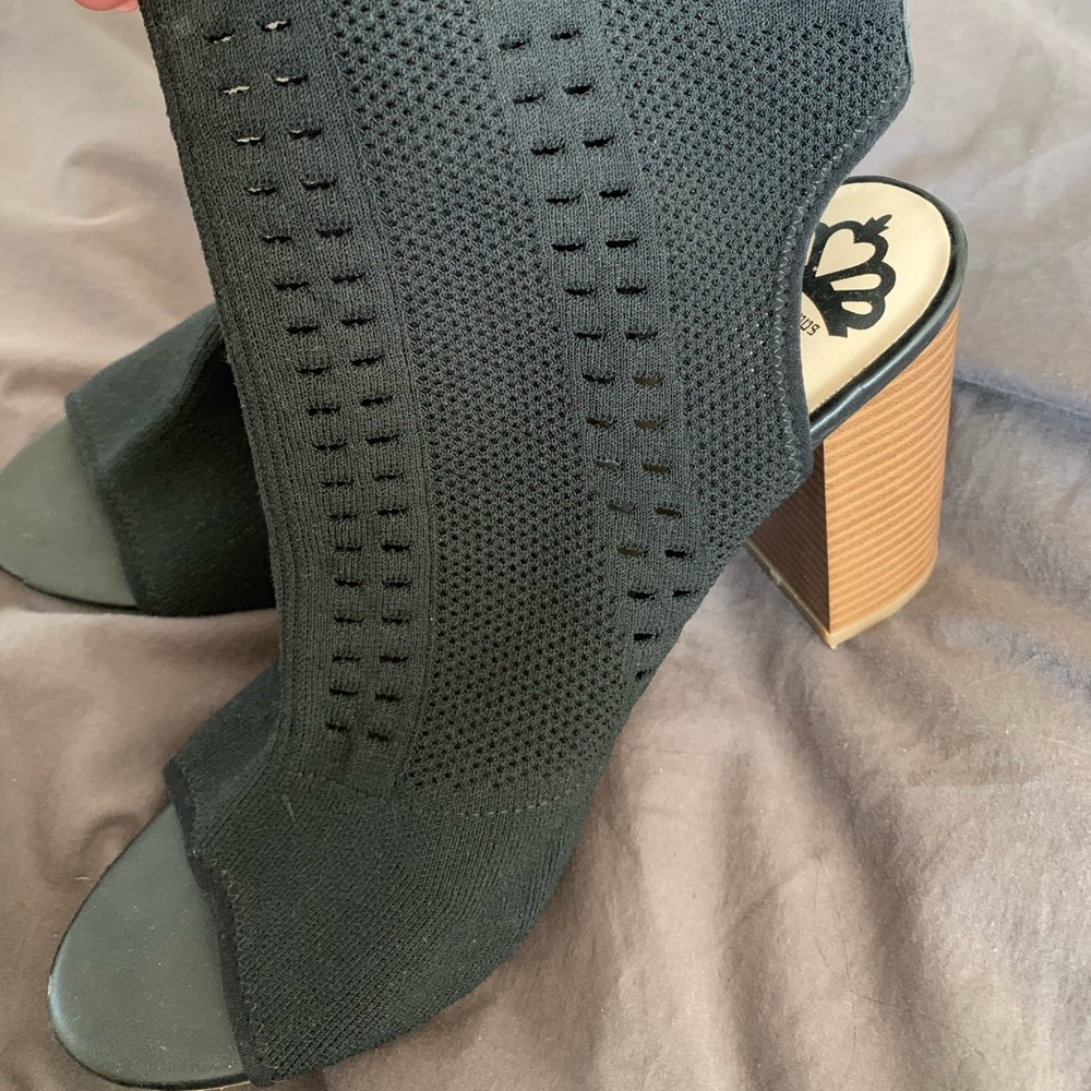 Black open toe wedge booties - size 10